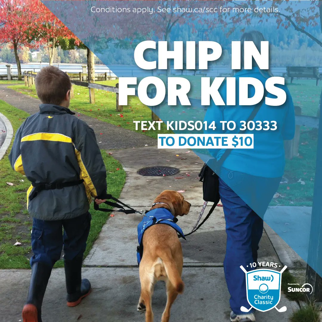 ABGuideDogs's tweet photo. When you text ‘KIDS014’ to 30333 you'll be helping us support and provide better lives to children in need. Your donation of $10 can turn into $30, thanks to SHAW &amp; SHAW Charity Classic matching all donations up to 50%.
@Shawinfo @ShawClassic #ChipinforKids #AutisumServiceDogs https://t.co/Mi0LausqoL
