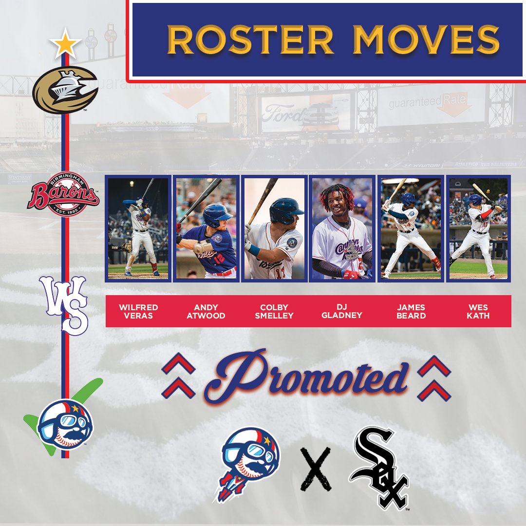 Kcannonballers's tweet photo. The White Sox have announced the following roster moves: 

⭐Colby Smelley to WS
⭐Andy Atwood to WS
⭐James Beard to WS
⭐DJ Gladney to Birmingham
⭐Wes Kath to Birmingham
⭐Wilfred Veras to Birmingham https://t.co/QEXpN4a6q3