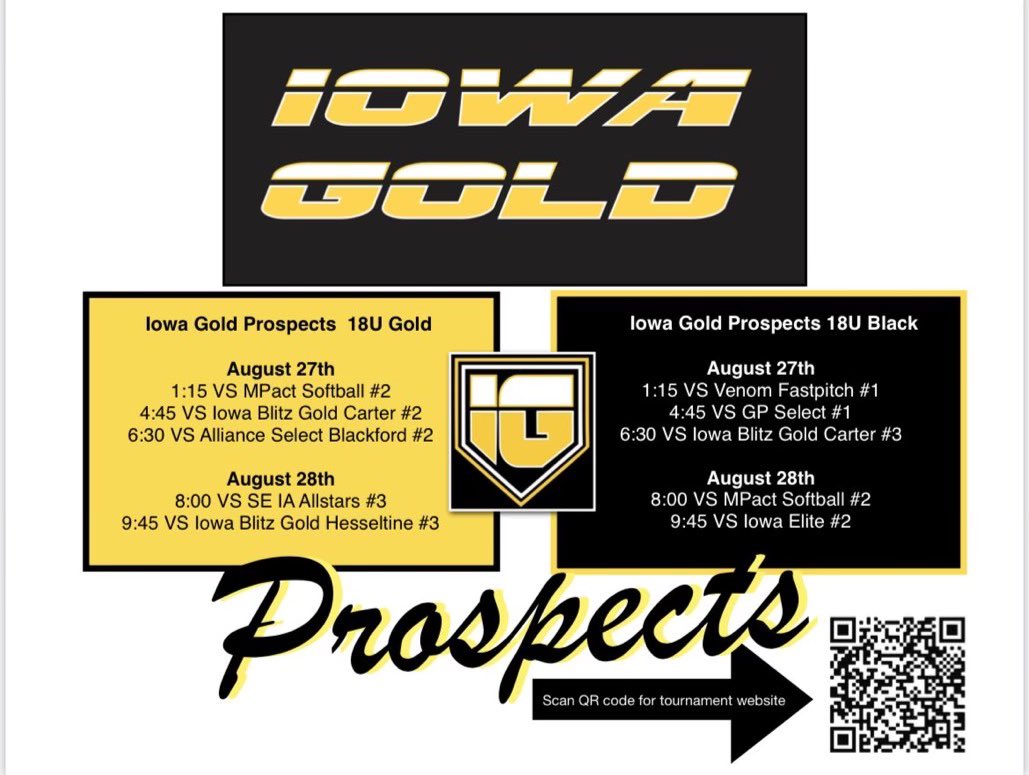 JadeA1017's tweet photo. Iowa prospects Gold (Black)
Fall Senior Season
Tournament # 1
Napoleon Park - Iowa City, IA
8/27-8/28 @DMACCsoftball @GrandViewSB @SCStormSoftball  @IAGoldProspects @PGSoftballScout  @aliciamarie5 https://t.co/KA1plfJIIM