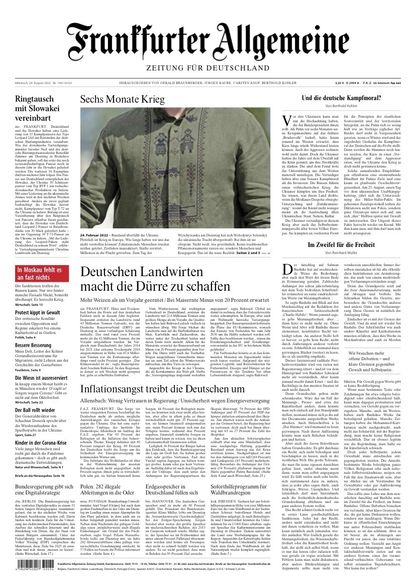 tomorrows <a href="/faznet/">Frankfurter Allgemeine</a> frontpage: tank wyschywanka ..