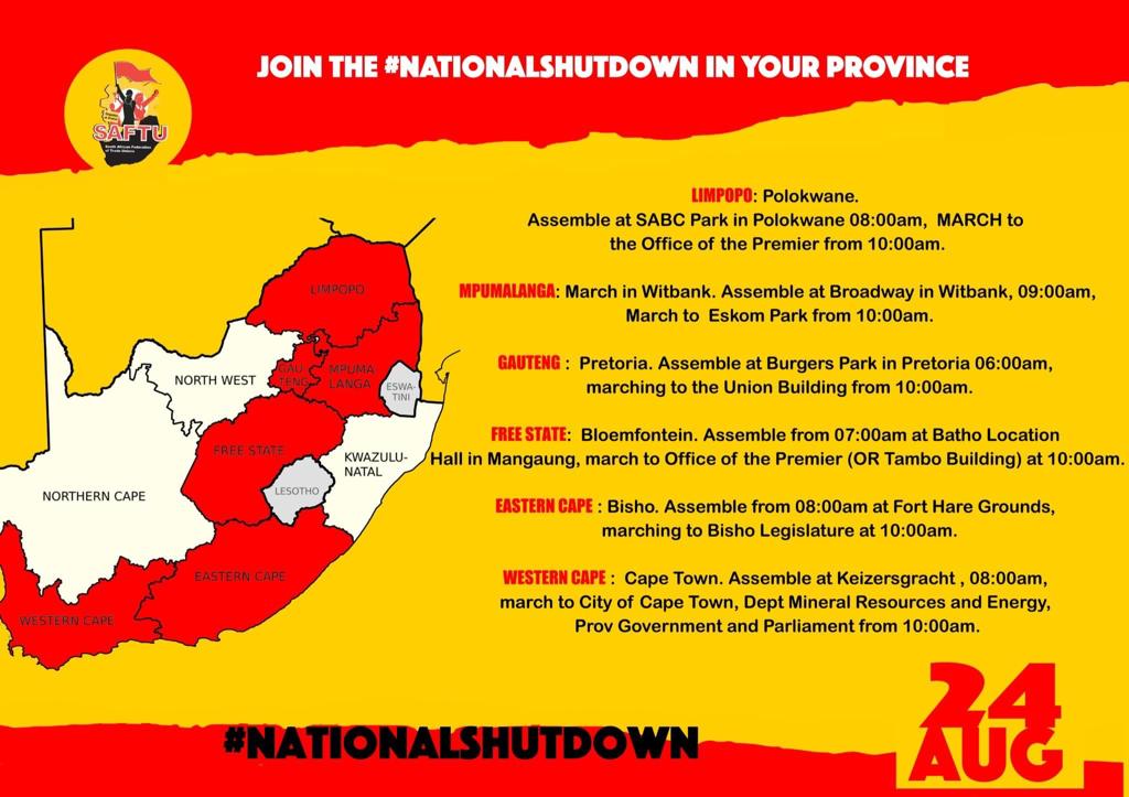 Here is a summary. You are either with us or them. Capitalism must be collapsed. #NationalShutdown #24Aug22NationalShutDown <a href="/SAFTU_media/">SAFTU</a> <a href="/WRPRLibrary/">Walter Rodney People's Revolutionary Library</a> <a href="/APSA_Media/">APSA Trade Union</a> <a href="/IOL/">IOL News</a> <a href="/News24/">News24 🇿🇦</a> <a href="/mypasonline/">PASO Of Azania- PASO</a> <a href="/MyPAConline/">Pan Africanist Congress of Azania (PAC)</a> <a href="/DetawuM/">Detawu-Media</a> <a href="/fawu_media/">FAWU Media</a> <a href="/Numsa_Media/">NUMSA</a> <a href="/Newzroom405/">Newzroom Afrika</a> <a href="/SABCNews/">SABC News</a>