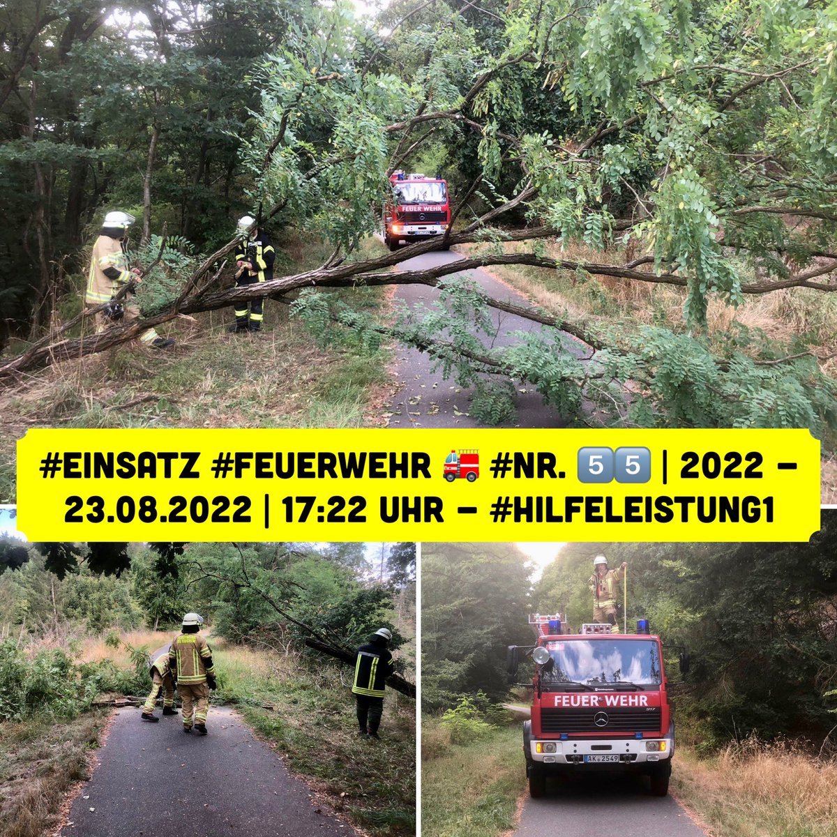 FeuerwehrFhagen's tweet photo. +++ #Einsatz #Feuerwehr 🚒 #Nr. 55 | 2022 | 23.08.2022 | 17:22 Uhr - #Hilfeleistung1 - H1.07 - umgestürzter #Baum - #Radweg #Friesenhagen - #Wildenburg Bahnhof +++ https://t.co/yDxZjLPtlN