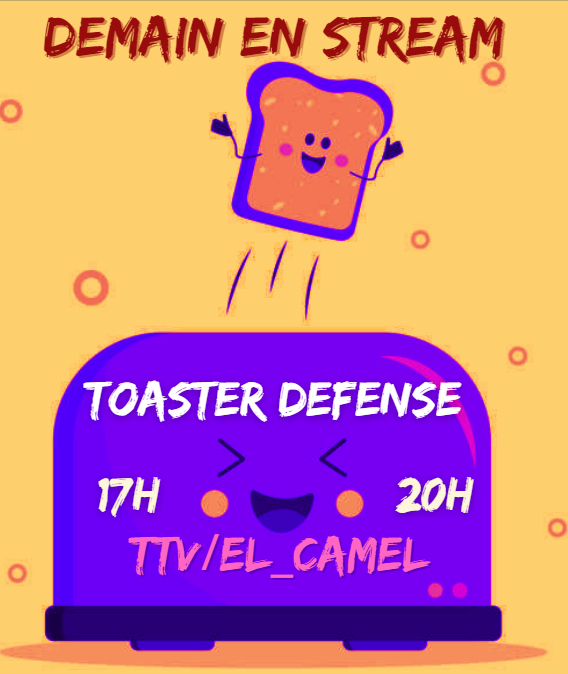 camel_streaming's tweet photo. Oasiennes / Oasiens !
Viendez vous régaler !
-> https://t.co/qXYxlG5tu8
#twitch #twitchstreamer #twitchaffiliate #toasterdefense #wooshido #tommorowonstream #streamingiscoming #seeyoutommorow https://t.co/WUMttTdBq2