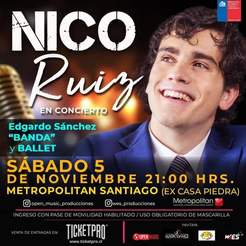 nicoruiz_fc's tweet photo. 📍SANTIAGO

Nico Ruiz en concierto este 5 de Noviembre. ¡No te lo puedes perder!

Pronto la venta de entradas!

El ingreso a Metropolitan Santiago solo será con pase de movilidad habilitado. https://t.co/zaNyEkEIri
