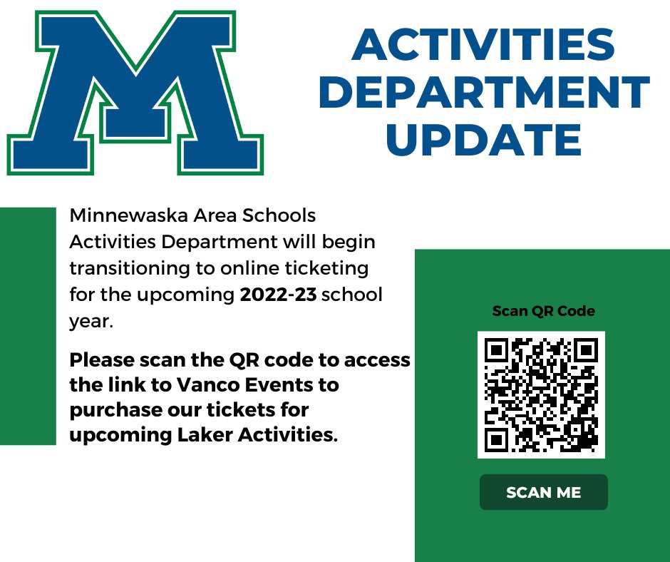 Are you looking forward to watching your Laker(s) participate in Minnewaska activities? Please read about the upcoming changes in ticket sales.
minnewaska.k12.mn.us/school.../onli…