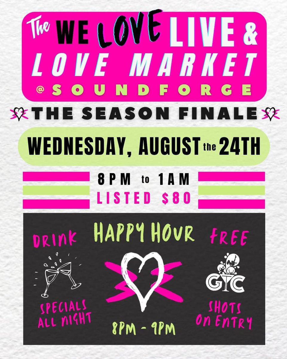 welovenetwork's tweet photo. We 💓 LIVE & Love Market
THE SEASON FINALE
24.08.22
soundforge
• HAPPY HOUR • 8pm - 9pm
• FREE @gtc_tt SHOTS ON ENTRY
• DRINKS SPECIALS
Get Listed weloveconnect@gmail.com
#WeLoveWednesdays #WeLoveNetwork #WeLoveLive #WeLoveMarket #SeasonFinale https://t.co/e48W62Vw8R