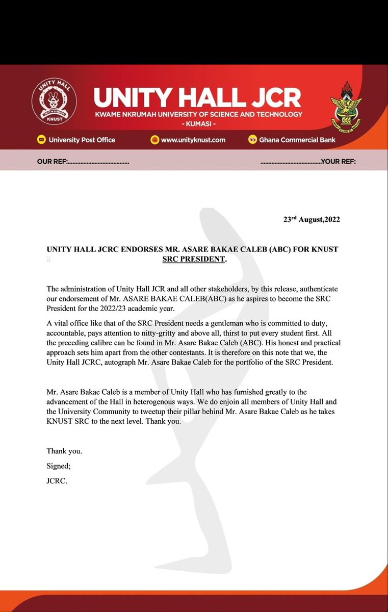 KnustNana's tweet photo. @UnityHallJCR says ABC @VOICE_of_KNUST @KNUSTGH @knust_src @asare_b_caleb @gilar_official @F_O_TEAM_ABC22 @VOICE_of_KNUST @Krypton__media @ https://t.co/WePCdQ1iek