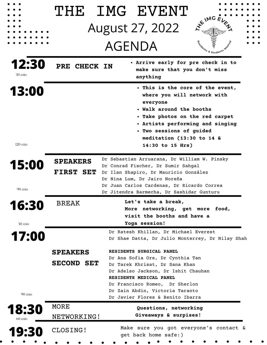 TheIMGevent's tweet photo. The final agenda for The IMG Event 2022!

•Amazing speakers 
•Many networking activities 
•850+ doctors attending  🙌
•Tickets sold out!

You never saw something like this before!!

See you there!

#TheIMGevent #MedTwitter https://t.co/xf2hnGQW4i