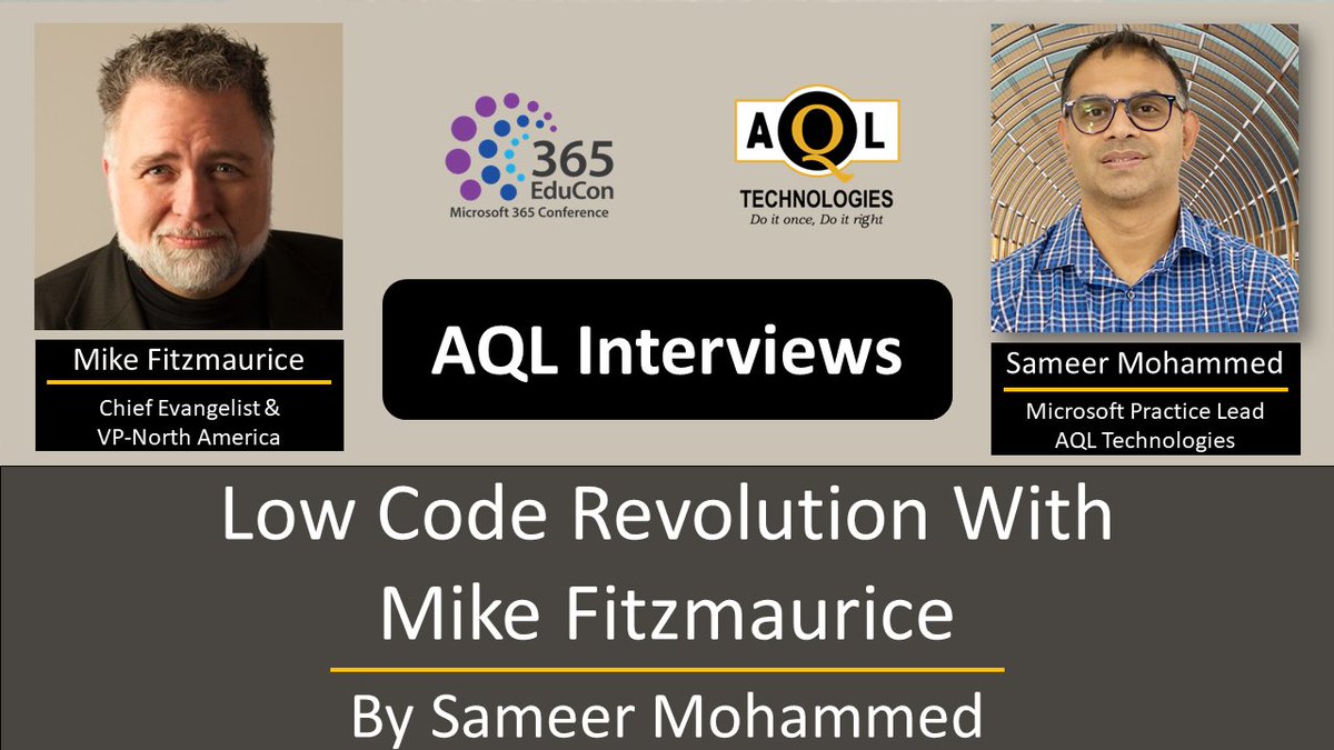Check out Sameer Muzammil Mohammed's interview with Mike Fitzmaurice, Chief Evangelist &amp; VP-North America.

Click here to watch the video: lnkd.in/gcbAjP-q

#365EduCon #365EduConDallas #lowcode #lowcodeplatform #PowerPages #PowerApps #PowerBI #PowerAutomate