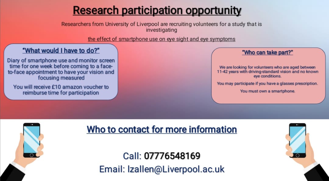 louise06a's tweet photo. Please share with anyone that may be interested in participating in our research, slots available Fri 2nd Sept 11-42yrs #EyeFocusing #Smartphones #OrthopticResearch *£10 Amazon voucher* 😁details below 👇 https://t.co/WlwXuBon4h