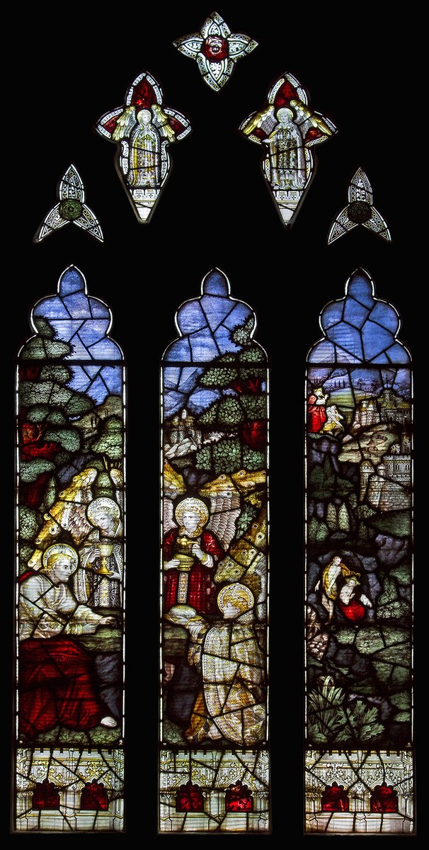 Our final #CEKempe window sees 'Angels Ministering to Christ after His Temptation in the Wilderness' (Matthew 4:1-11) c1894. Discover more about all the windows <a href="/StMMHucknall/">St Mary Magdalene</a> this #StainedGlassSummer at bit.ly/3bAQ4vI #ExploreChurches #HistoricChurches #NG15