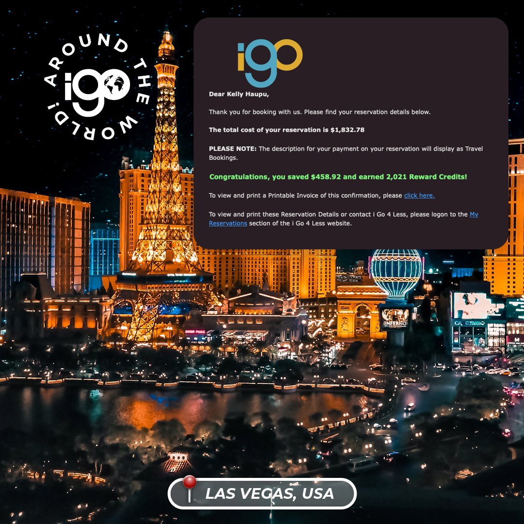 igo4less_'s tweet photo. Travel around the world with igo4less! 🤩

This customer saved some money on a dazzling fall trip to Las Vegas - what trips will you save on with iGo? ✈️ https://t.co/5sCZJLUBkU