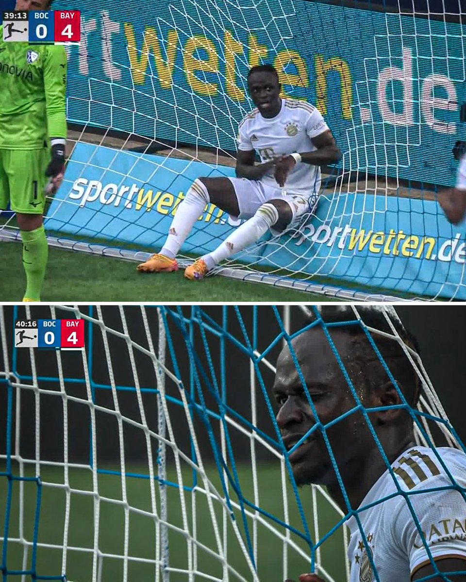 ESPNFC's tweet photo. Sadio Mane pointed to his hand and winked at the linesman after unintentionally scoring with it during Bayern's 7-0 win over Bochum. 

The goal was then chalked off.

Fair play 👏 https://t.co/qWaaiBpKBD