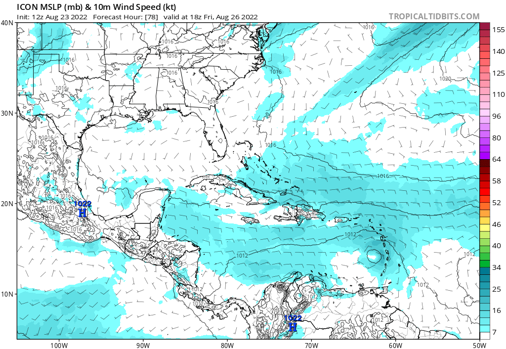 Keeping an eye on a currently disorganized tropical wave east of the Caribbean. A burst of SW flow on its rear flank represents a "blob of vorticity" that will enter the Caribbean in a low shear environment. Some models picking up on chances for amplification later in the week.
