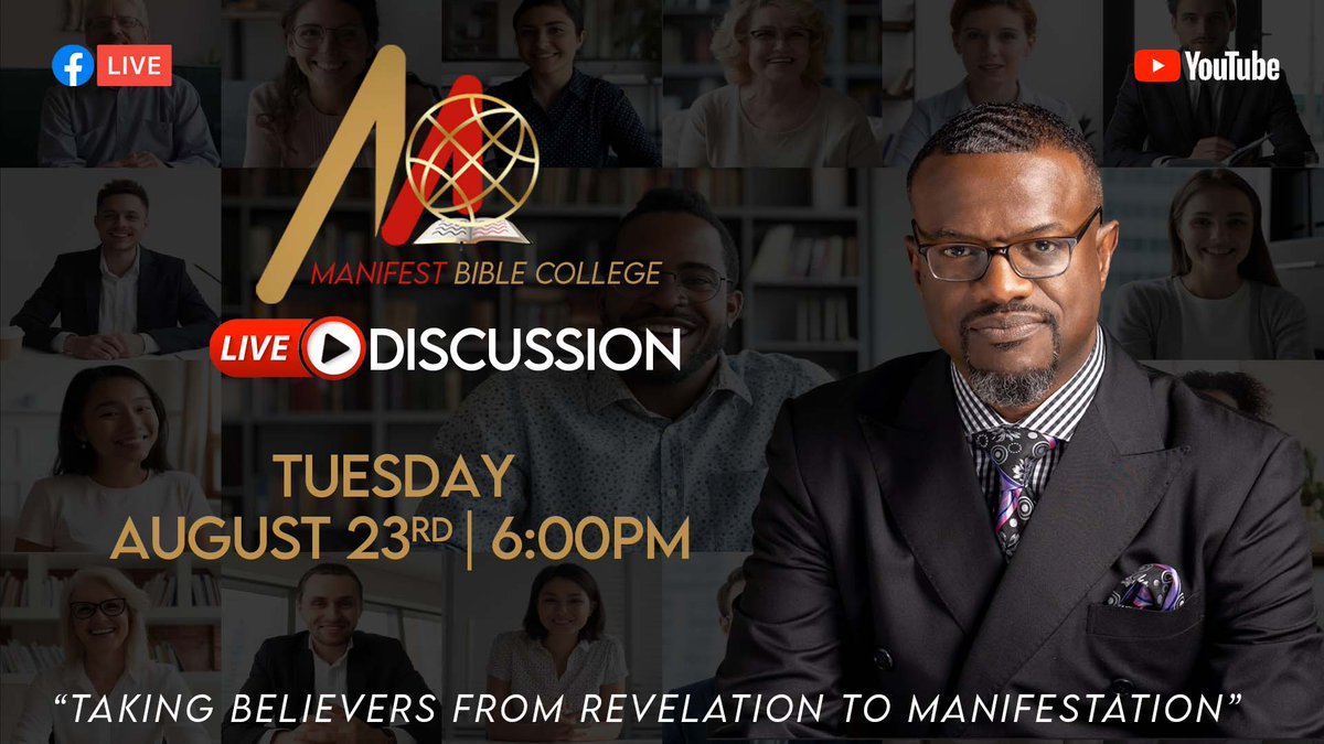 FreshRhema's tweet photo. Tune in TONIGHT at 6:00PM for a live discussion of the Manifest Bible College with Pastor Scott T. Sanders. You can stream the discussion by viewing it  on YouTube Live and Facebook Live.  https://t.co/Z2ZBU4KX6F https://t.co/02h4WGfWpZ