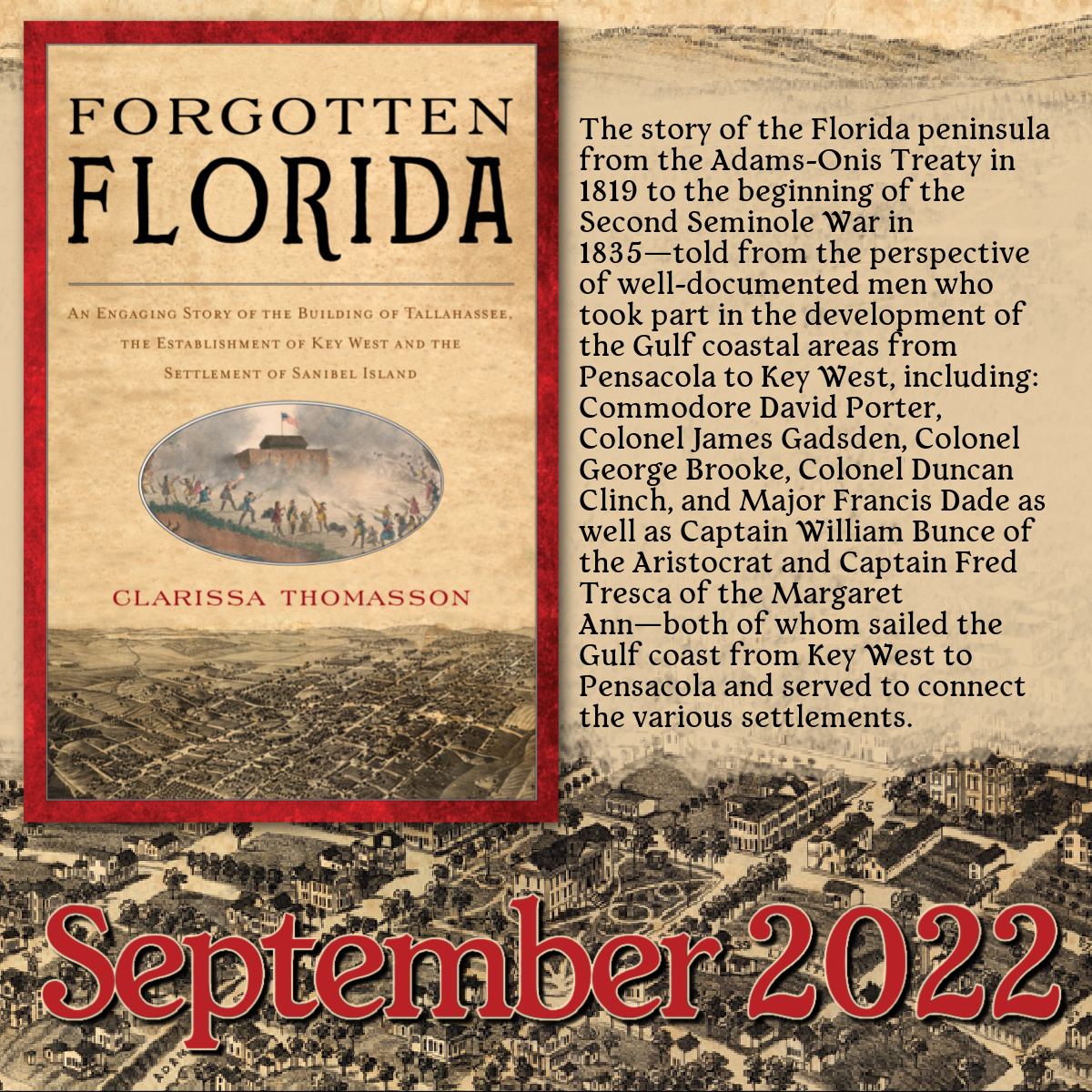 _PineapplePress's tweet photo. FORGOTTEN FLORIDA by Clarissa Thompson, tells the story of the Florida peninsula from the Adams-Onis Treaty in 1819 up to the beginning of the Second Seminole War in 1835. 

Coming this September 2022, available wherever books are sold!

#pineapplepress #florida #forgottenflorida https://t.co/a9XpNbwzis