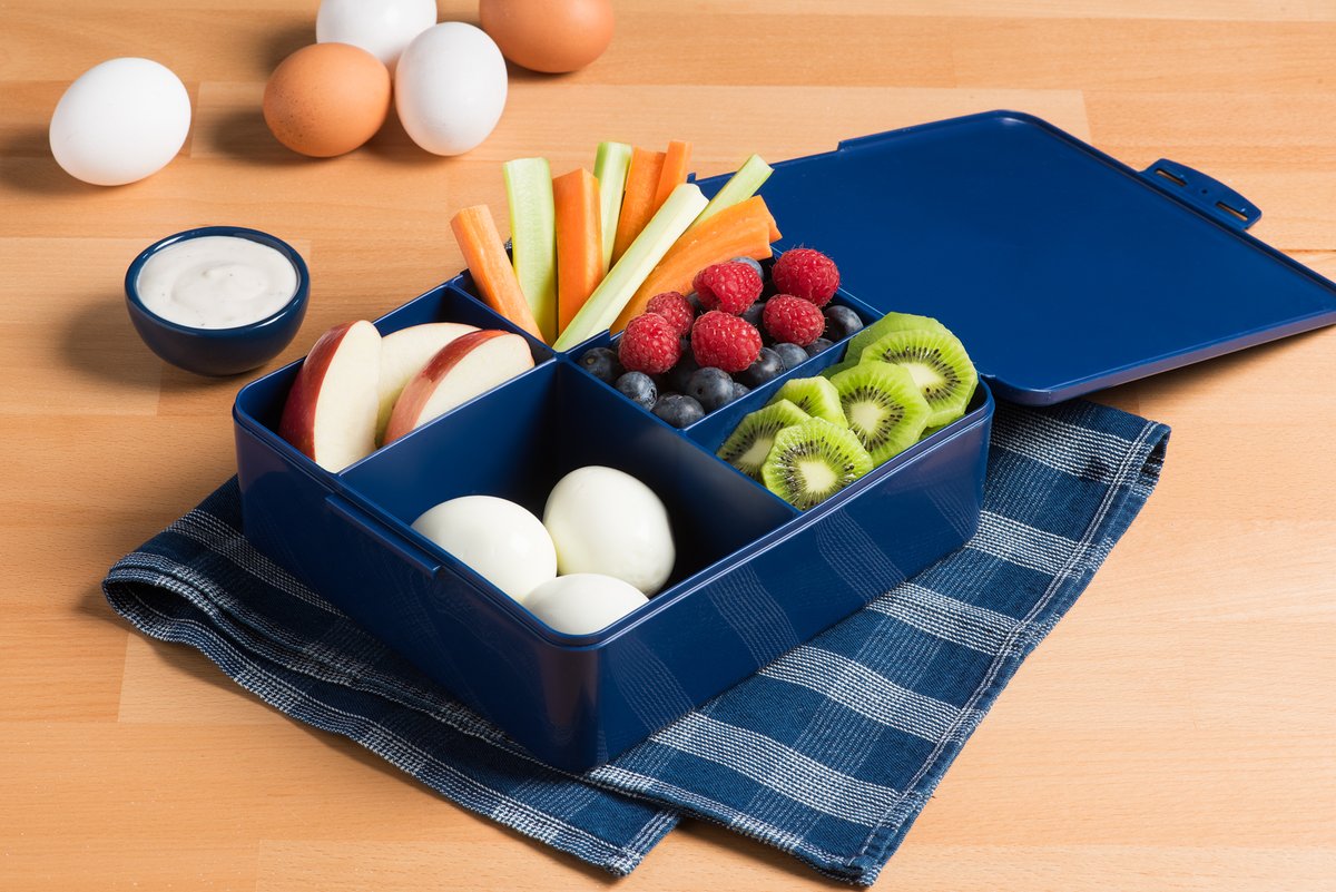 Need a nutritious lunch idea or a protein-packed after school snack? Hard boil a few eggs, grab a bento box, and fill it with fresh fruits, vegetables and grains! This colorful meal will keep your kiddo full, energized and ready to take on the day. #BacktoSchool #BentoBox
