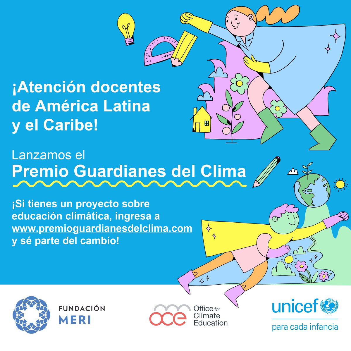 se_CECCSICA's tweet photo. 🌎¿Tienes un proyecto de #EducaciónClimática?

🏅Participa en el premio Guardianes por el Clima una iniciativa de @uniceflac, @FundacionMERI y @OfficeClimate

Postula aquí y conviértete en un agente de cambio⬇️
https://t.co/w5fYQ4pUeA

#UnaTareaPendiente #TeachersCOP https://t.co/fYMLlUr2Fl