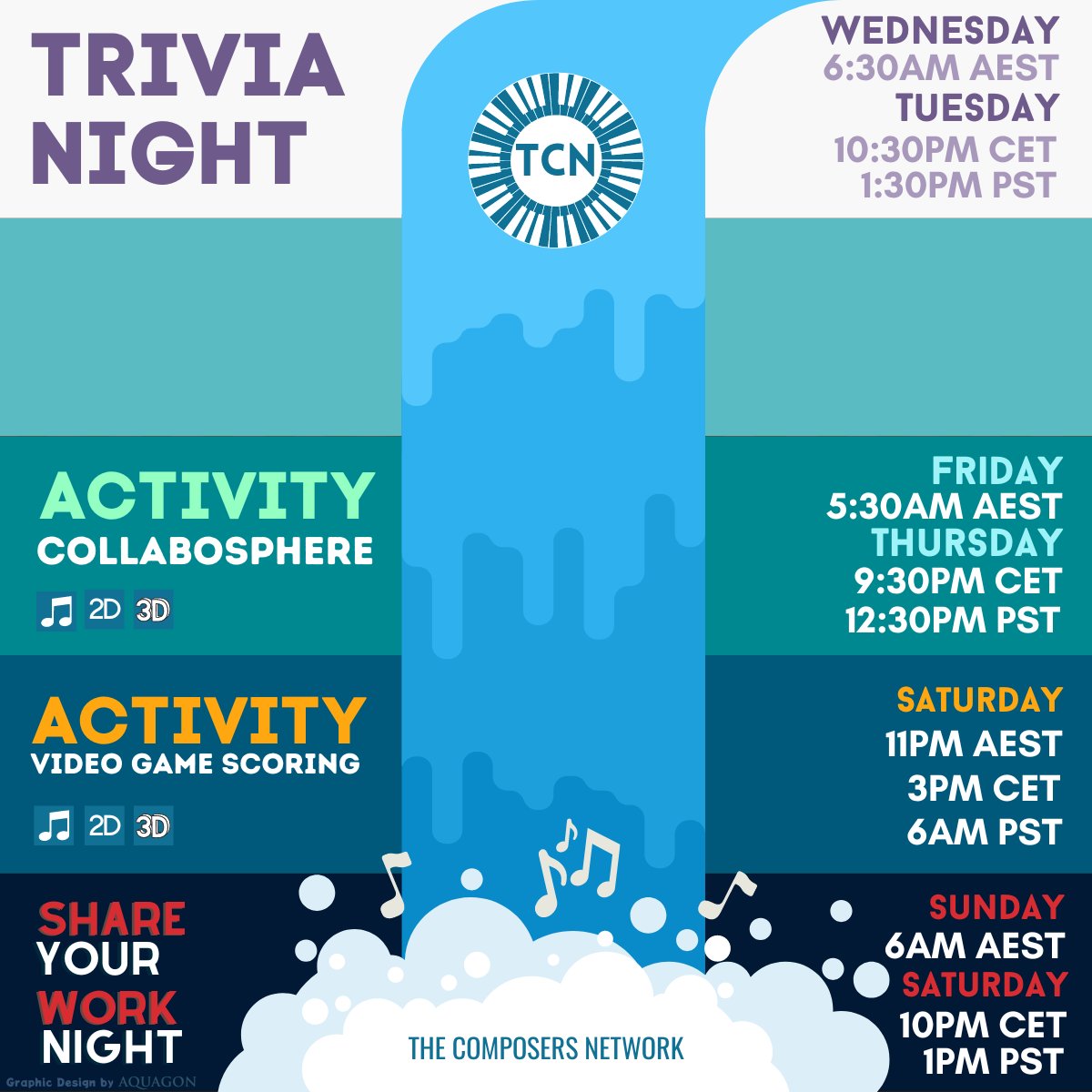 TCN_worldwide's tweet photo. 💙 TCN WEEKLY SCHEDULE 💙

 -: Week 22nd - 28th June 2022 :- 

The Composers Network Discord: https://t.co/qgDY74iXIS

#music #art #creative #activities #composing #composer #composingactivities #tcn #thecomposersnetwork #artists #trivianight #trivia #producers #artactivity https://t.co/04G7yWvtFj
