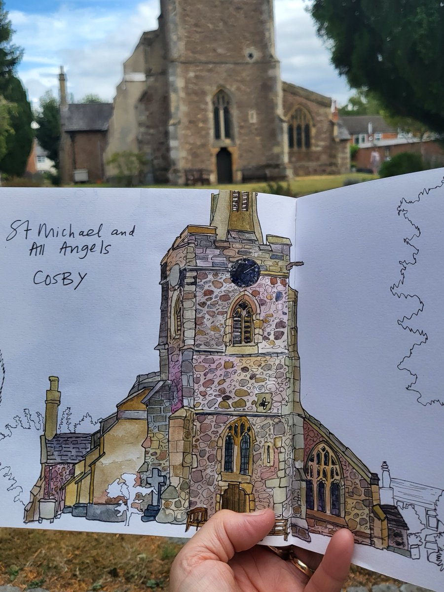 Sat chatting with my bestie while drawing the beautiful #stmichaelandallangelschurch #cosby #leicestershire 🙏😁#leicesterchurches #leicesterdiocese #leicscofe #hayleydrawschurches #churchdrawing #churchart #drawingonlocation #cosbyyarnbomb #artpilgrimage #artistsontwitter
