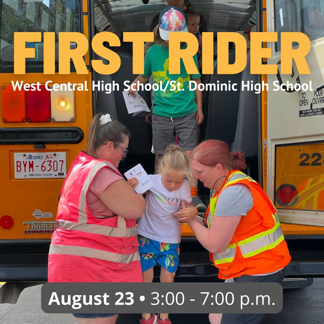 rdcrs's tweet photo. Rocky Mountain House - it's your turn to experience the First Rider program. 

Join us any time between 3:00 - 7:00 p.m. at West Central High School/St. Dominic Catholic High School for this important (and free) event.

#rdcrs #bussafety #firstrider https://t.co/x3gyuWoGSn
