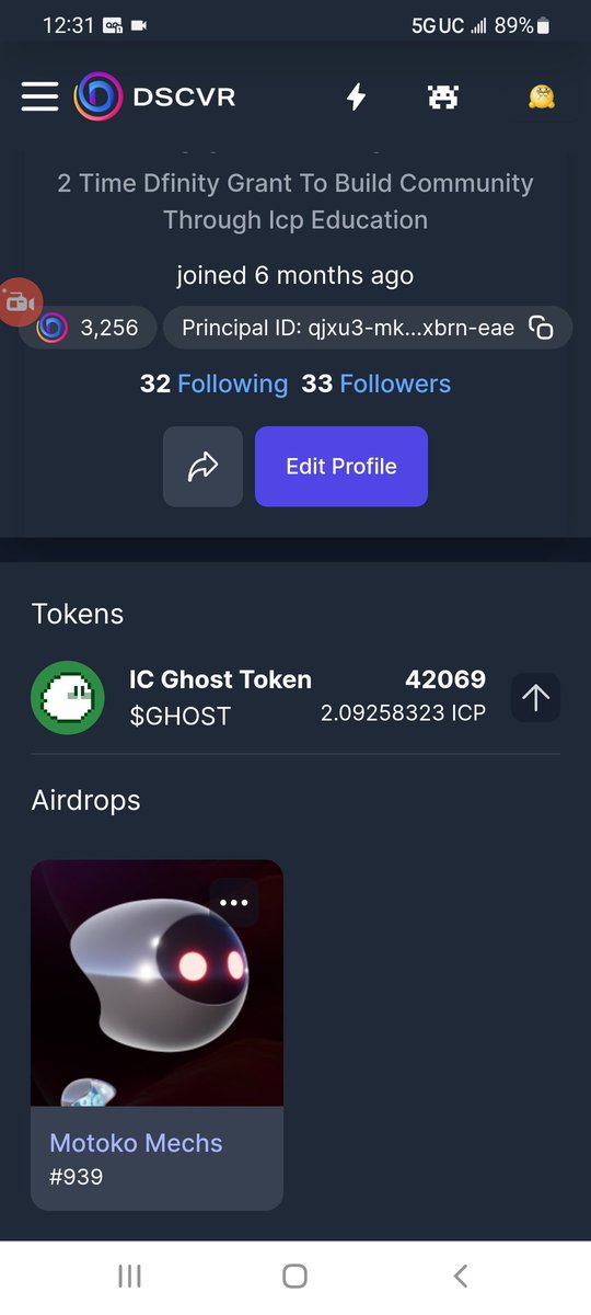 bitcoinr3negade's tweet photo. I am so blessed and happy to be a part of @DSCVR1 and that was before they gave me 2 #icp in free #ghost tokens. Thanks to @icplink for partnering with #dscvr and also i got a #motokomech at the same time!!! Talk about great luck!! Thank you #IcpLink and #Dscvr (Discover) $icp https://t.co/ePmL6dPNiJ