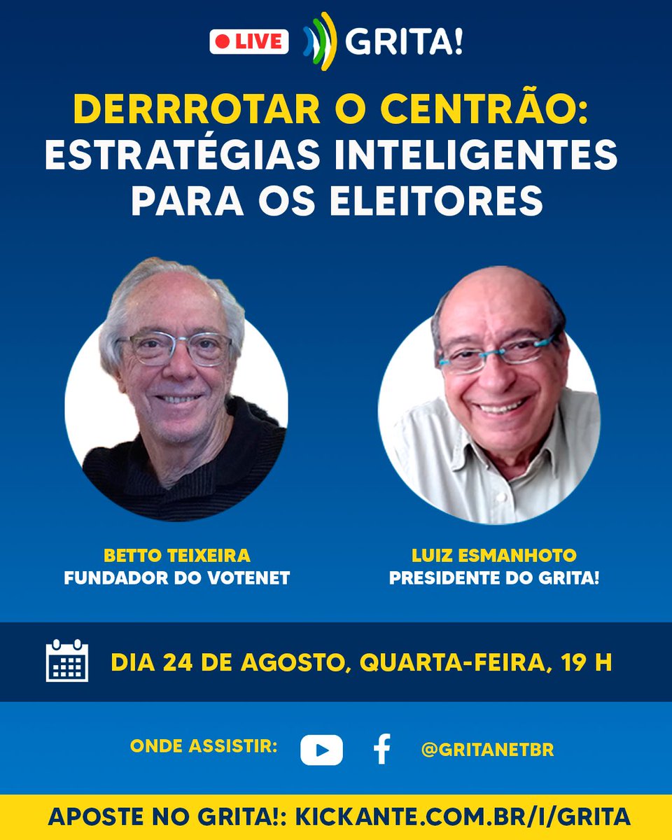 GritaNetBr's tweet photo. Você sabia que não vota em deputados e sim nos partidos? Para ganhar o jogo eleitoral, precisamos conhecer as regras - criadas para que os mesmos grupos se perpetuem no poder. Não perca a live GRITA! dessa quarta, às 19 horas. Esperamos você no YouTube e Facebook @GritaNetBr. 🆙 https://t.co/VoxXrMok6s
