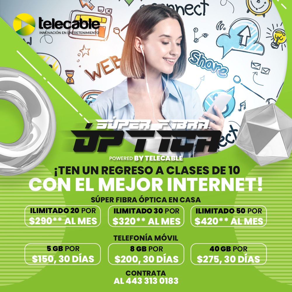 Este regreso a clases necesita internet de alta velocidad, nosotros te lo damos y ¡al mejor precio!🤩😉 ya sea en tu celular o en casa, en #Telecable siempre #tedamosmás   
Contrata en cualquiera de nuestras sucursales o llámanos al 443 313 0183 #TelecableMorelia