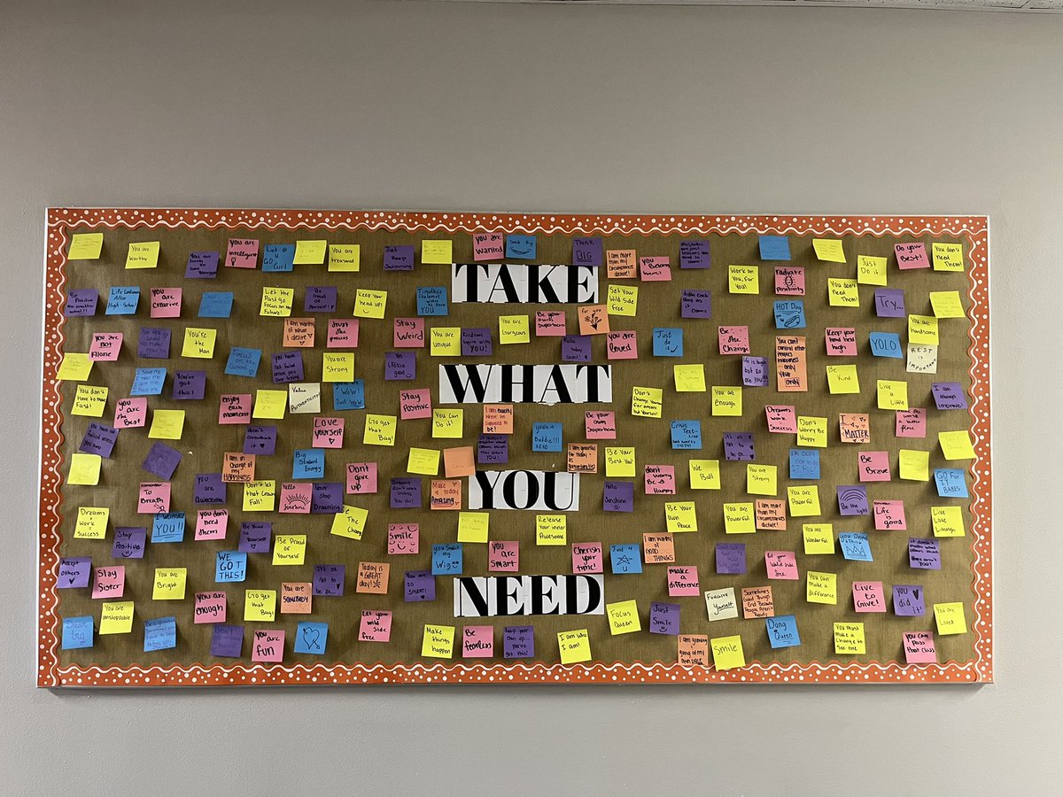 MrsQuenette's tweet photo. Check out this bulletin board created by our Teaching Pathway students!  Encouraging notes and meditations up for grabs in our hallway… https://t.co/LpiiDdmJgA