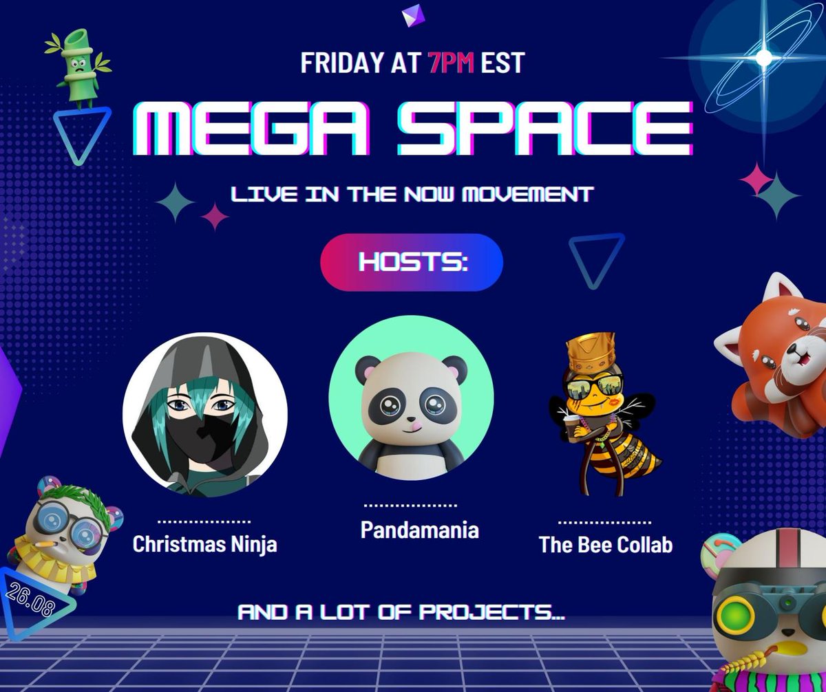 PandaMania_NFT's tweet photo. 🎉Want to win $100 in ETH!?🎉

1. FOLLOW 
@PandaMania_NFT 
@TheBeeCollab 
@christmasninja 

2. ❤️, RETWEET + TAG 3

3. Set reminder for &amp; BE Present IN THE SPACES BELOW ⬇️
https://t.co/Oaryybzipz https://t.co/GuzrpBEvC6