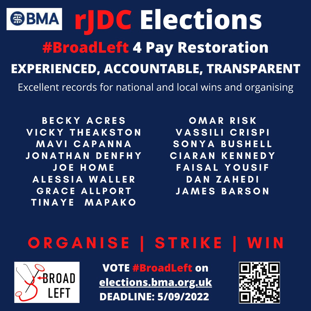 Dr_R_Acres's tweet photo. The #BroadLeft are running candidates in your BMA Regional Junior Docs Committee elections.
They are all colleagues who put in the work locally as well as on a national stage.
The kind of people still working on #PayRestoration when no-one's watching
#BroadLeft4PayRestoration https://t.co/6APpNa43a2