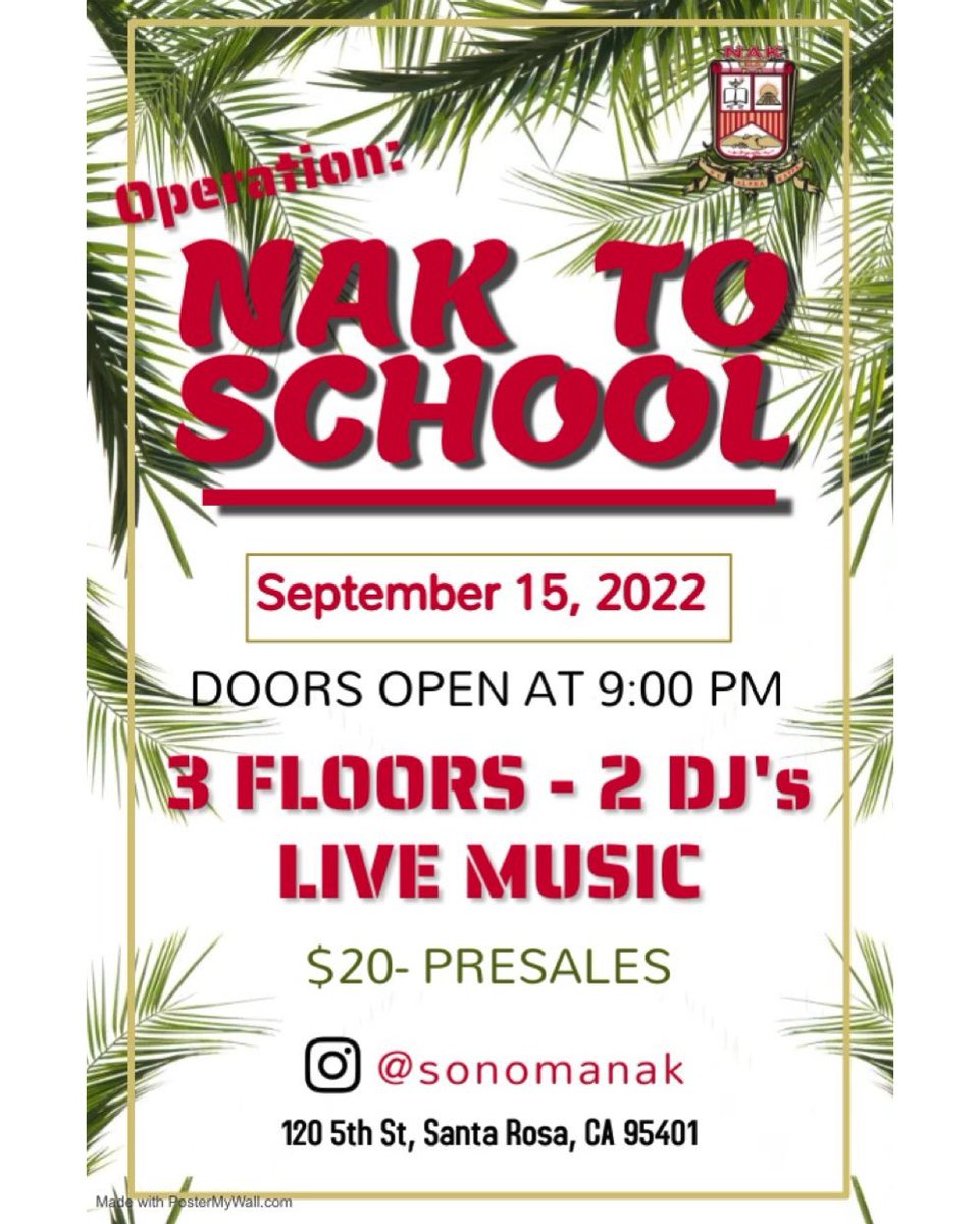 The Brothers of Nu Alpha Kappa Fraternity Inc. at THEE Gamma Chapter are excited to present ... Our First annual NAK 2 School ✏️📚💃🕺🏽 Don’t miss out on the opportunity of enjoying 3 floors, 2 DJ’s, and 1 unforgettable night 🤩 Contact any brother for tickets.