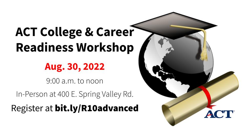 Region10CCMR's tweet photo. Come learn with us @Region10ESC! There are still some seats available for our Aug. 30 College &amp; Career Readiness Workshop with @ACT. Register today: https://t.co/ACiTbCJpA4 https://t.co/30RA3SdTWu