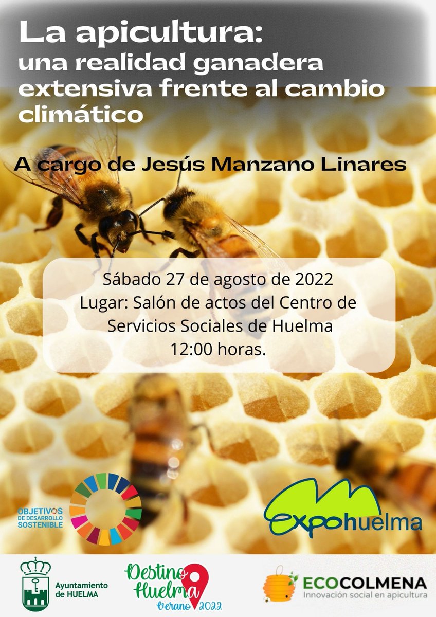 expohuelma's tweet photo. Dentro de las jornadas técnicas formativas de ExpoHuelma 2022 tendrá lugar una charla sobre innovación cocial en apicultura a cargo de 
@ecocolmena
 🐝
#ExpoHuelma #EH22 #ExpoHuelma2022 #AyuntamientodeHuelma #Huelma #SierraMagina #muchoquever #maginaenhuelma #descubremagina https://t.co/qhwpvHhFir