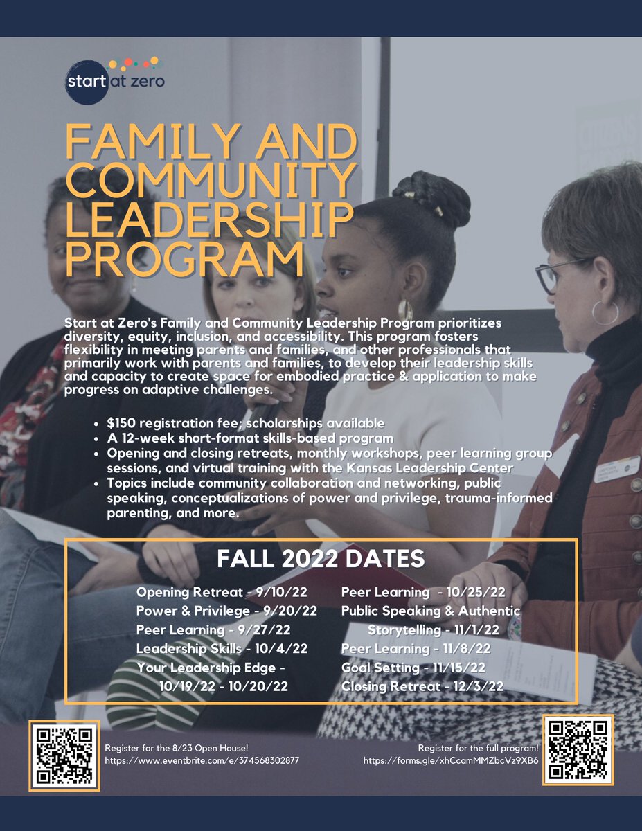 Join  Start At Zero for our Family and Community Leadership Program Open House tonight from 4-6pm. We would love to have you! 

To register and for more info, click here 🔗
eventbrite.com/e/374568302877