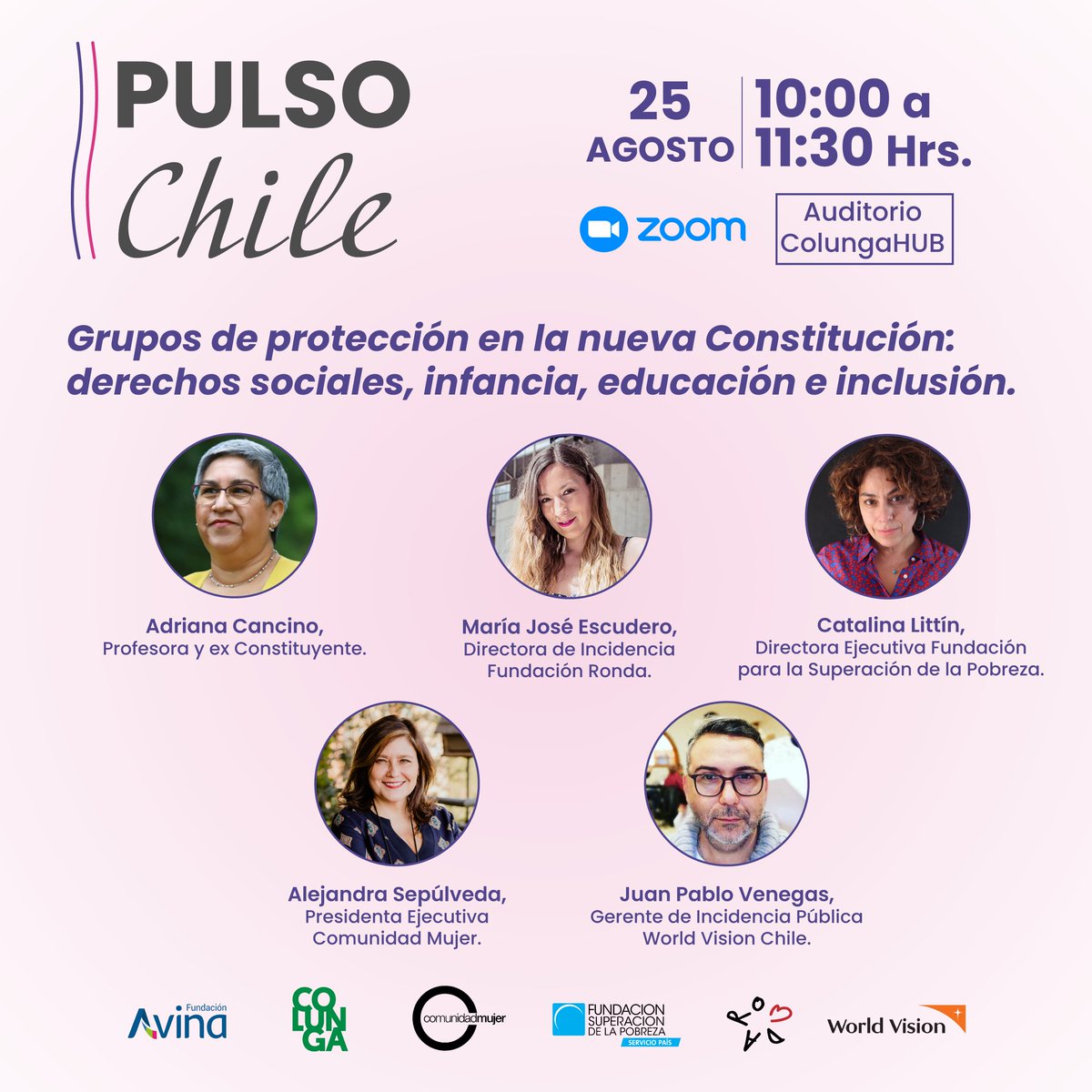 WorldVisionCHL's tweet photo. Somos parte de #PulsoChile mañana miércoles 25 de agosto en #ColungaHUB. Nuestro Gerente de Incidencia Pública @JotapeVenegas será parte del panel de expertos. Súmate presencialmente acá https://t.co/Sexcxecubx o vía Zoom https://t.co/k8YNEg1nVr https://t.co/cyb3AvCqUc