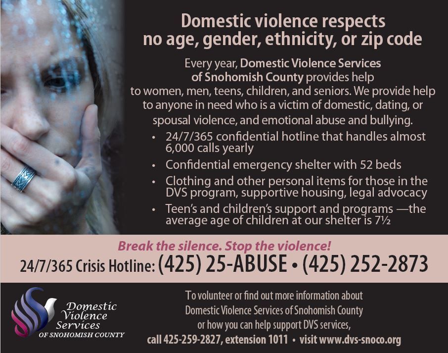 SnoCoScannerRep's tweet photo. Domestic Violence Services of Snohomish County provides help to anyone in need who is a victim of domestic, dating, or spousal violence, emotional abuse and bullying.
24/7 Crisis Hotline: (425) 25-ABUSE • (425) 252-2873 https://t.co/2SH48dxACZ