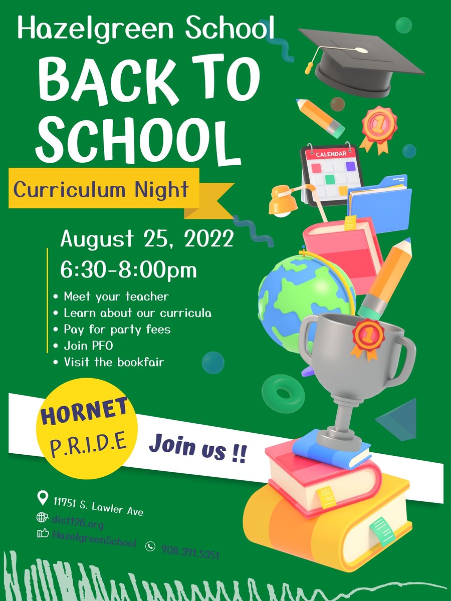 dist126_hg's tweet photo. We look forward to seeing everyone Thursday, Aug 25.  Each teacher will communicate the time of their presentation. #weare126 #hornetstrong @dist126 @dist126_hg https://t.co/VyZyrSpaBG