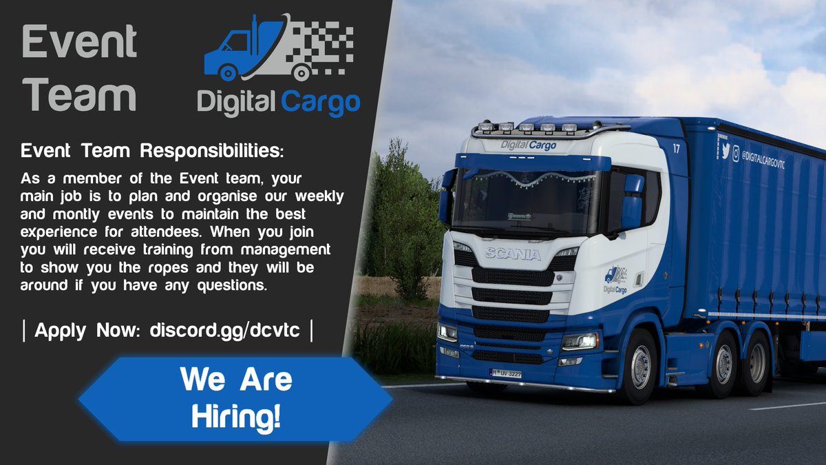 DigitalCargoVTC's tweet photo. Hiring!!

We are looking for Event Team interested in applying then why not apply today link is below.

Apply today: https://t.co/POZZk2ExtM https://t.co/Gl97BwdwWg