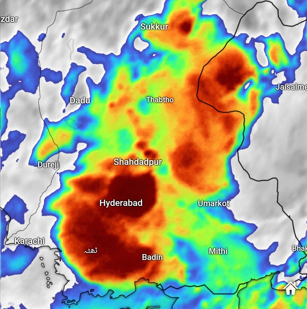 weatherwalay's tweet photo. 🔴 CORE OF LOW PRESSURE MABL-2/2022 IS NOW ENTERING SINDH! Robust thunderstorms are forming all the way from North Sindh to South Sindh. Moderate to Heavy at times very heavy downpours are expected in all parts of Sindh during next 48 hours. #Pakweather #FloodsInPakistan https://t.co/gaPdRVhebG