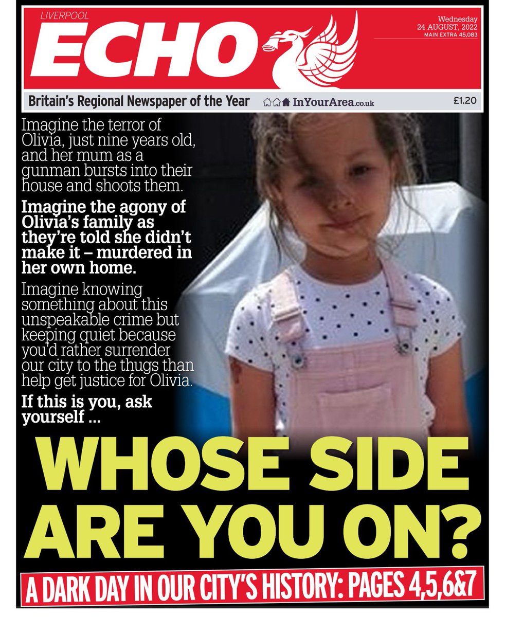 A heartbreaking front page. Let’s ensure those responsible are brought to justice. RIP Olivia 💔
