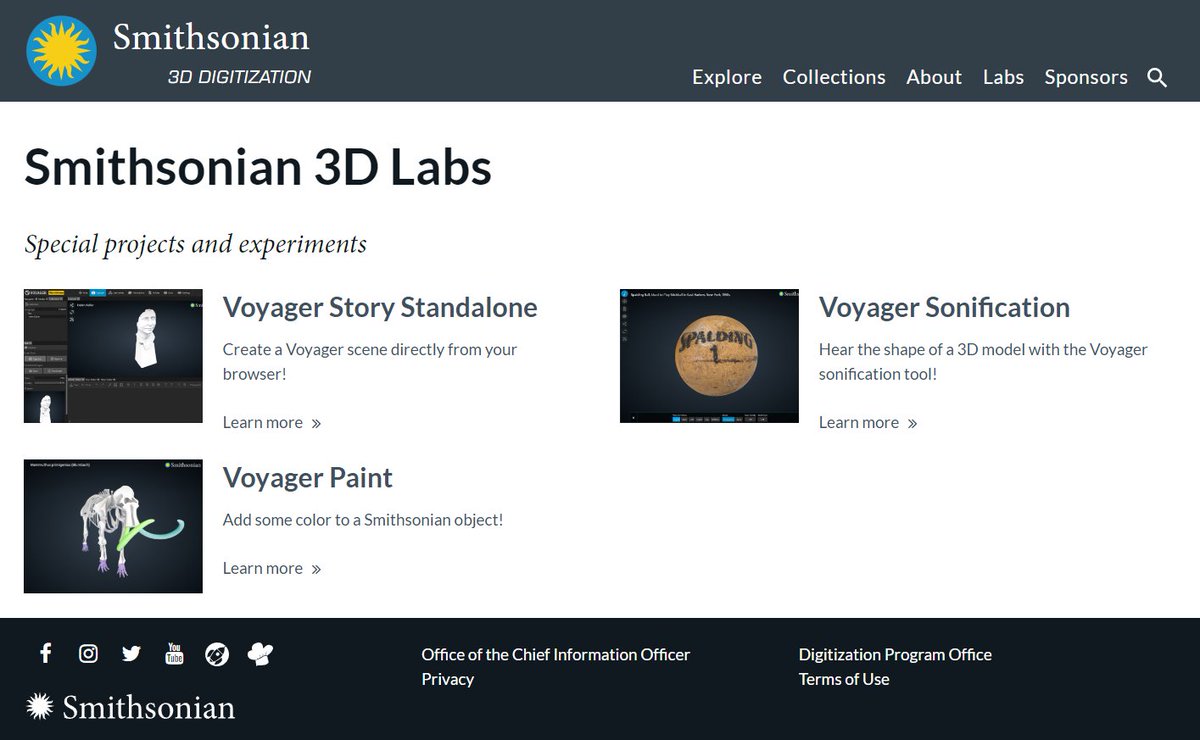Announcement! 📢 Today we are launching our brand new Labs page! 3d.si.edu/labs This is the home for special projects and experiments- check it out now to find several fun Voyager #3D viewer variations, and let us know what you think.

#MuseTech #EdTech <a href="/SmithsonianDPO/">SmithsonianDPO</a>