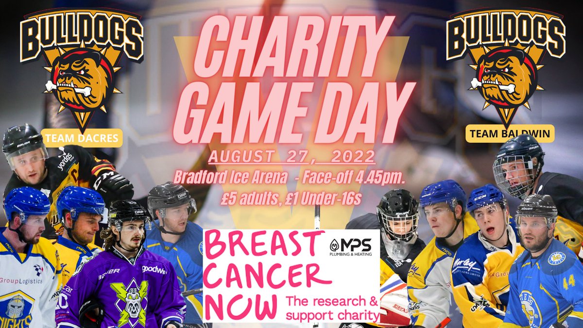 Bulldogs_IHC's tweet photo. We're expecting a big turnout for our Charity Game this Saturday in aid of @BreastCancerNow 
To ensure your spot at @bradfordice for the 4.45pm face-off, book your tickets fast (booking gets you a ticket, you then pay for on the door) ⬇️ 
https://t.co/GVQDFCVk9x 
#letsgobulldogs https://t.co/eWMYpDmS4Q