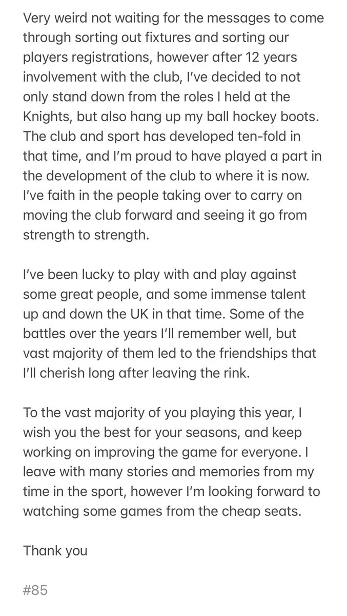 davidgknights's tweet photo. Will miss waking up early for an 8am set off for an away game in Notts on a Sunday….Looking forward to some new projects I’ll be taking up but will miss lacing them up for the @SheffKnights. Good luck in the new season guys #truetothesilverandblue https://t.co/GO1UJ6WvTj