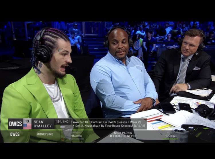 Ironic that <a href="/SugaSeanMMA/">Sean O'Malley</a> said <a href="/Cody_Nolove/">Cody Garbrandt</a> was one fight away from the commentary booth and now he’s in the commentary booth 🤣 #DWCS #MMATwitter