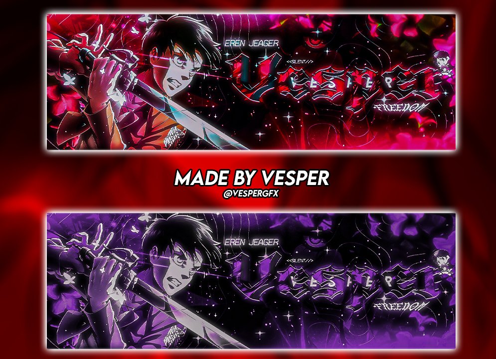 VesperGFX's tweet photo. Trying some new things, let me know what you think :)

TAGS:
#anime #animebanner #header #gfx #design #animegfx #twitterheader #AttackOnTitan  #animedesign #3d #animeheader #ErenJaeger  #Graphicsdesign #GFXdesigner #GFXForSale https://t.co/VTN6fJlD1r