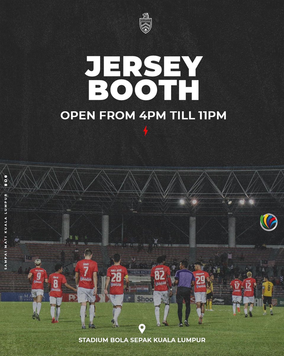KLCityFootball's tweet photo. What is else happening today at the Stadium? 

🎟 Ticket Counter opens at 4 PM to 10 PM. 

☕️ Two Souls Coffee opens at 4 PM till late. KOPI SEDAP GILA KORANG. KENA TRY. 

👕 Jersey booth open from 4 PM till 10 PM. https://t.co/HNY8qOiiXL