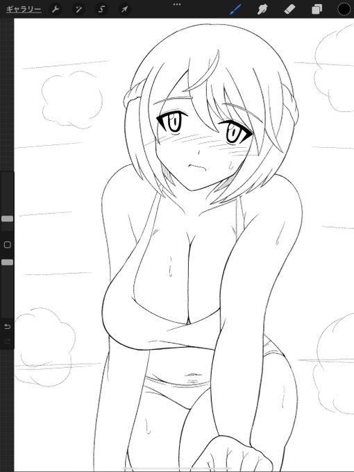 線画。

少し休憩して色塗る。昼までに仕上げたい。 https://t.co/vXx0i3fOgE 