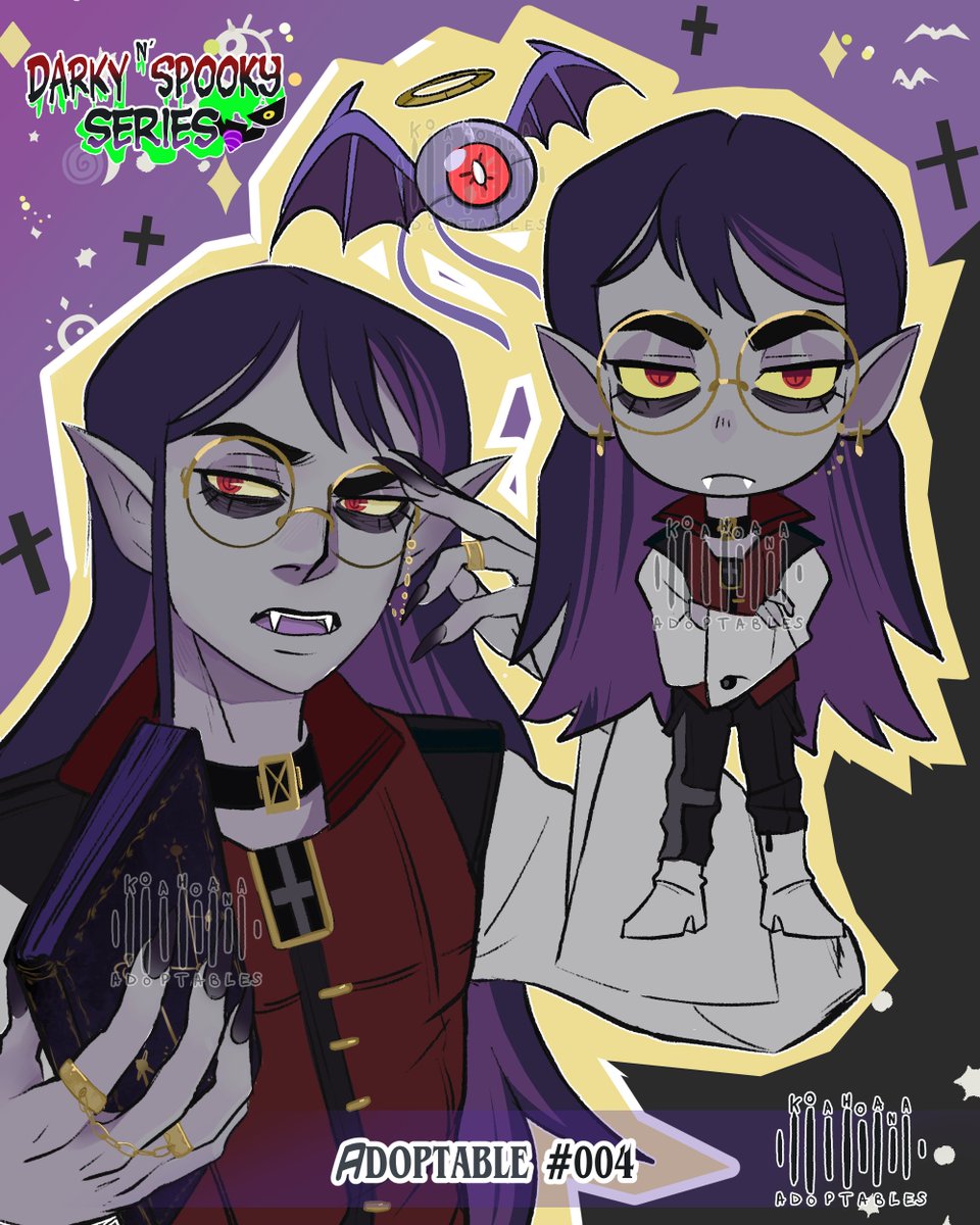 Koahoana's tweet photo. New adoptable is here🦇✨Price and terms in comments.
#adoptableoc #characterdesign #characteradoptable #adoptableauction #vampire #cute #chibi #spooky #koahoanaadoptables #vampireadoptable https://t.co/rckdeCqk8s