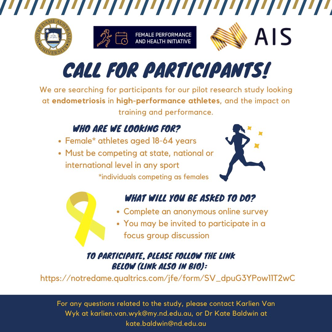 DrRachelHarris's tweet image. You heard it at #WISC22 - get involved in research for women athletes. This survey is for those with Endometriosis - we want to hear about your experience! notredame.qualtrics.com/jfe/form/SV_dp…